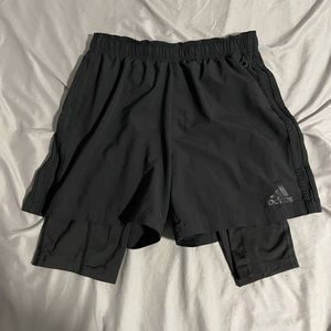 Adidas Three Stripe Running Shorts with Built in Compression